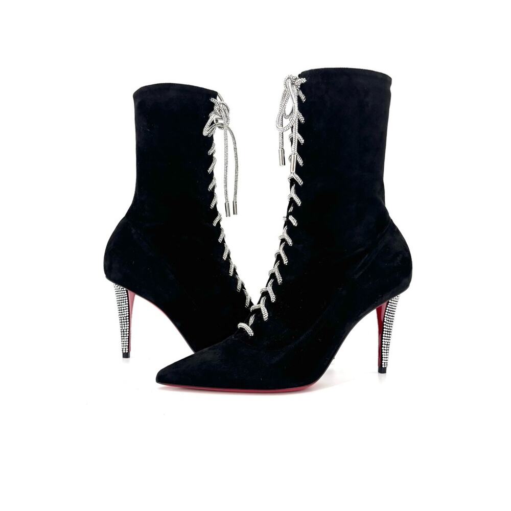NEW Christian Louboutin Astrid Lace Strass Booty 85 Embellished Boots 37 - Picture 5 of 10